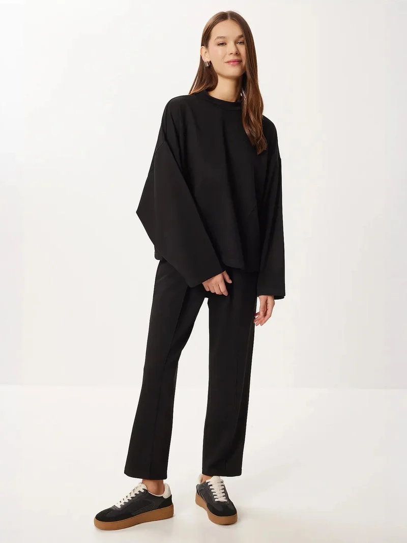 Happiness İstanbul ISTANBUL Crew Neck Blouse & High Waist Straight Leg Two-Piece Set
